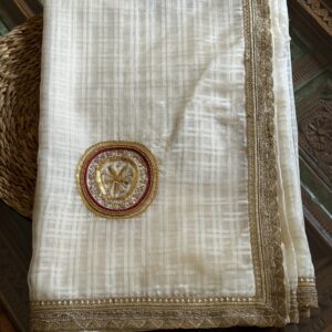 off white chanderi silk saree with circular embroidery by Tari by Gayatri