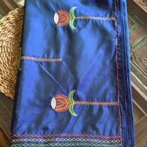 One-of-a-kind cobalt blue hand-embroidered soft silk saree by Tari by Gayatri