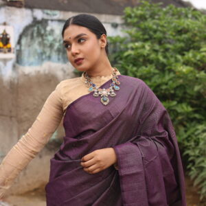 Yamini pure Kanchipuram silk saree in deep purple with 1g gold zari podi kattam by Tari by Gayatri.