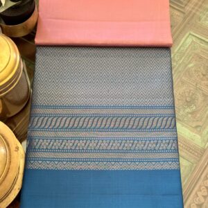 Peach and Teal Blue Silk Saree
