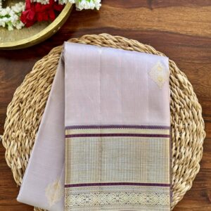 Inaya lavender beige shot Kanjivaram silk saree with woven zari motifs and 2g zari border.