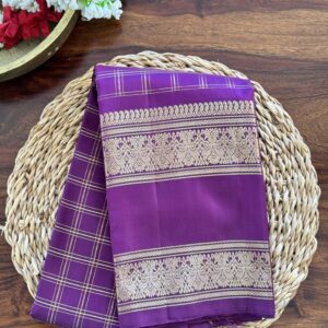 Vanya purple pure Kanjivaram silk saree with zari checks and retta pattu border.
